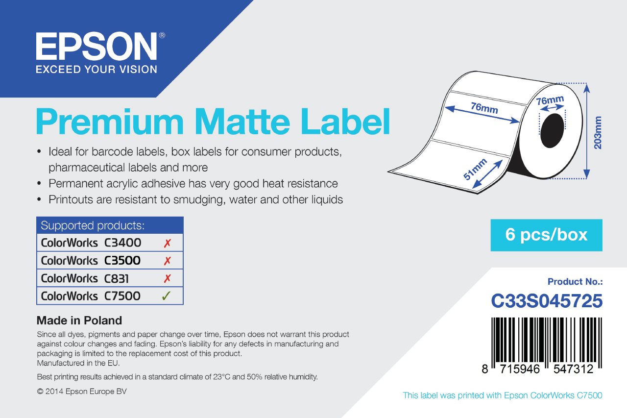 EPSON Premium Matte Label 76x51mm 2310 Etiketten, Die-Cut