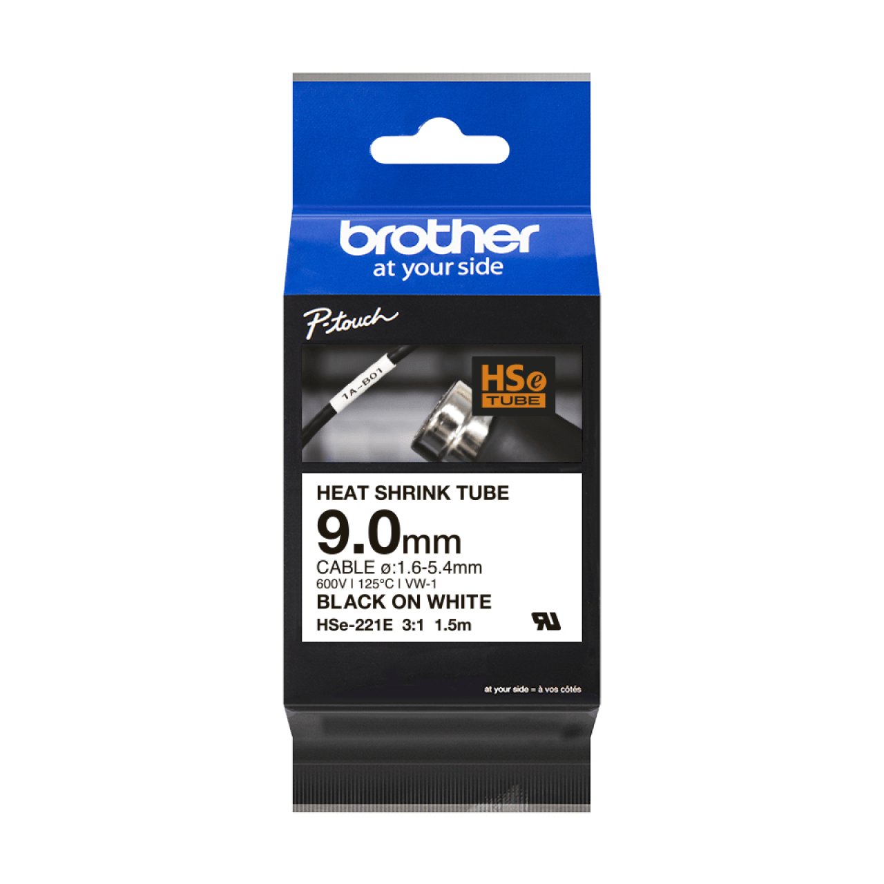 BROTHER Schrumpfschlauch 9,0mm weiß/schwarz Bandlänge 1,5m