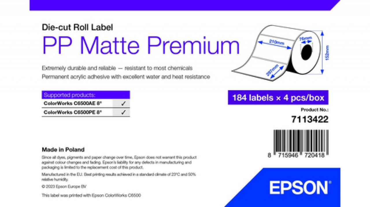 EPSON PP Matte Label 210x297mm 184 Etiketten, Die-Cut