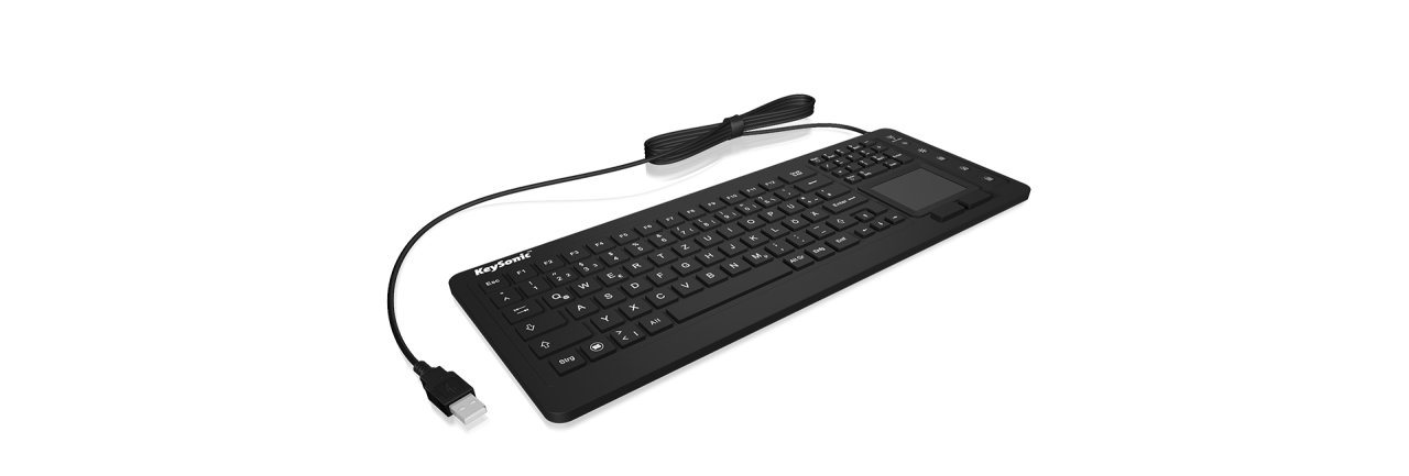 KEYSONIC Keyboard USB IP68 m.Touchp. QWERTZ,Silikon,1,8mKabel,f.Win.,bl.