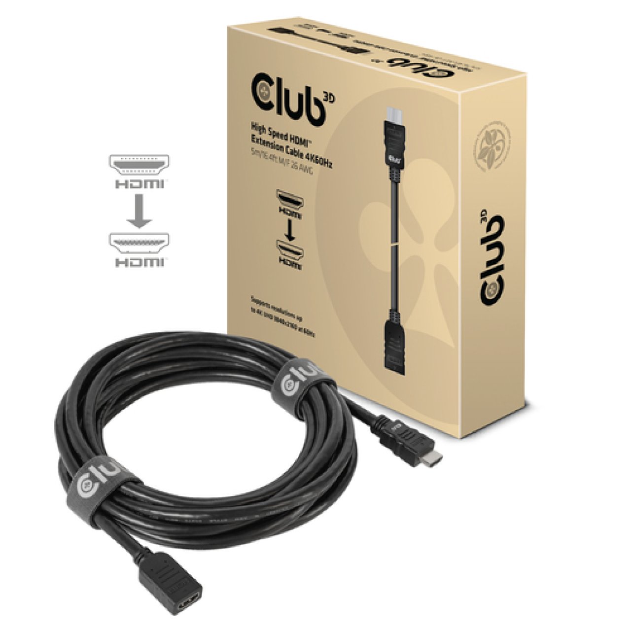 Kabel HDMI->HDMI S/B 5m CLUB-3D 26AWG 4K60Hz