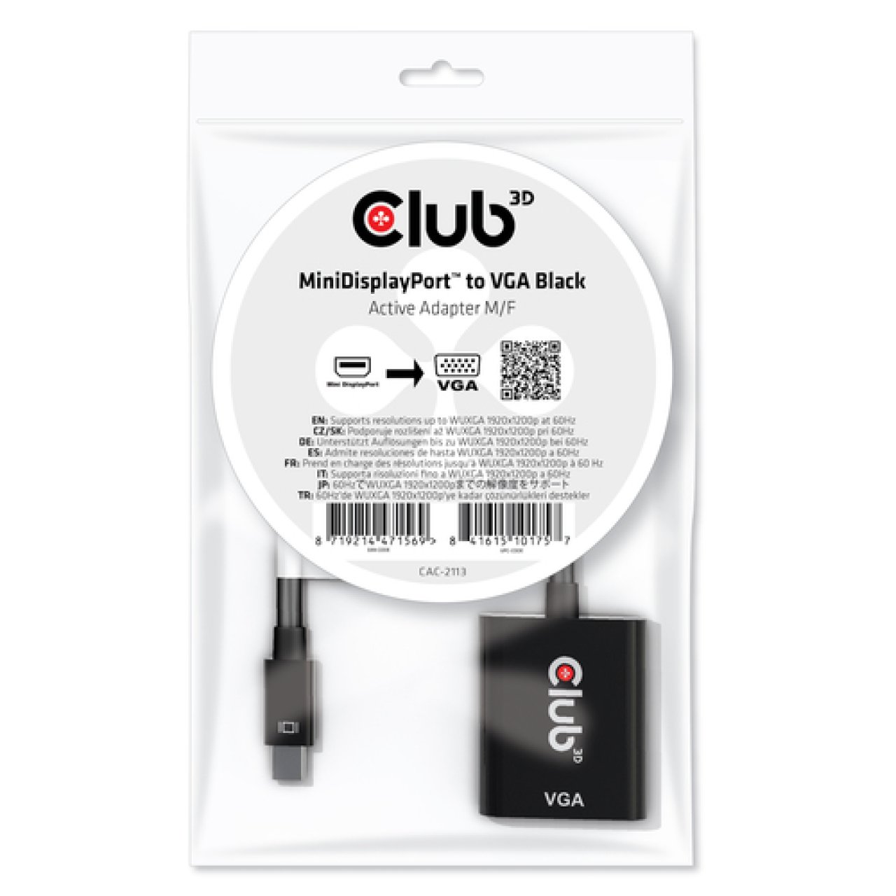 Adapter mDP->VGA S/B Club-3D mini DP TM auf VGA aktiver Adapter