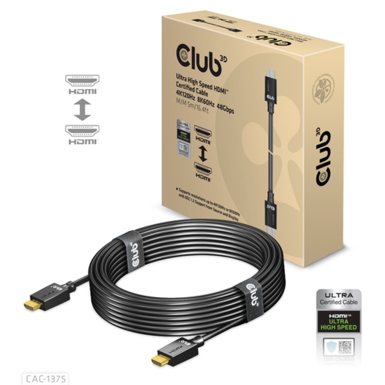 Kabel HDMI->HDMI S/S 5,0m CLUB-3D 4K120Hz, 8K60Hz