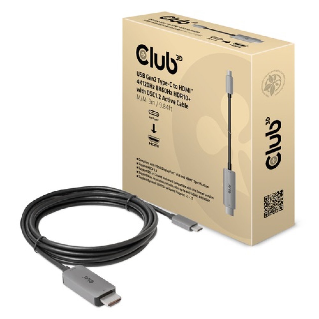 Club-3D Kabel 3m USB-C -> HDMI/4K120Hz/8K60Hz