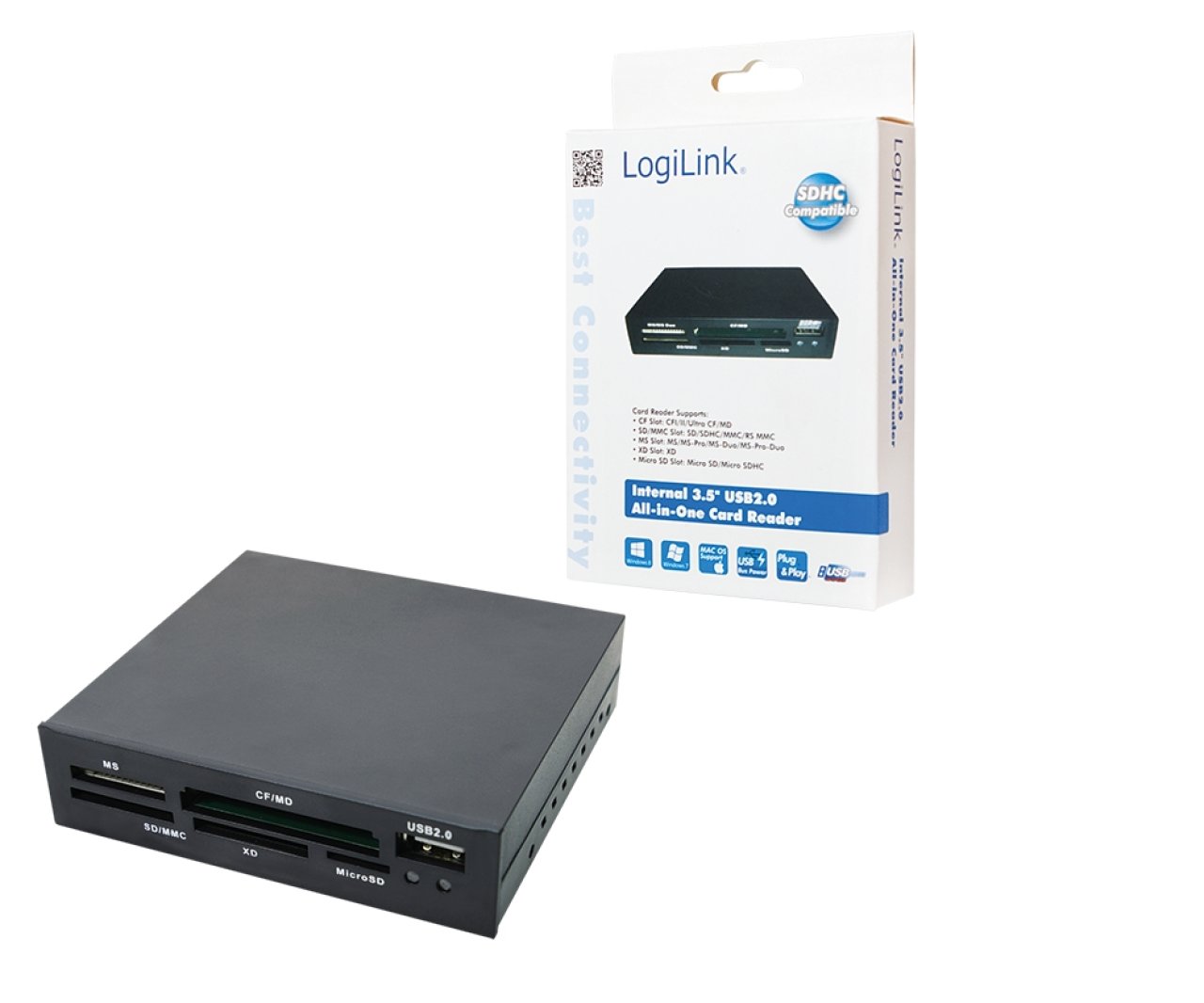 Logilink Cardreader 3,5'' USB 2.0 All-in-One, intern Einbau, MultiCard
