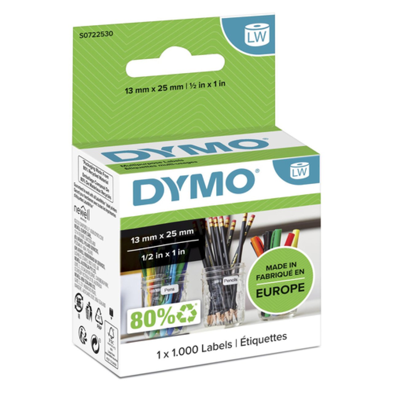 DYMO Etiketten Vielzweck, ablösbar 1 Rolle à 1000, 12x24mm