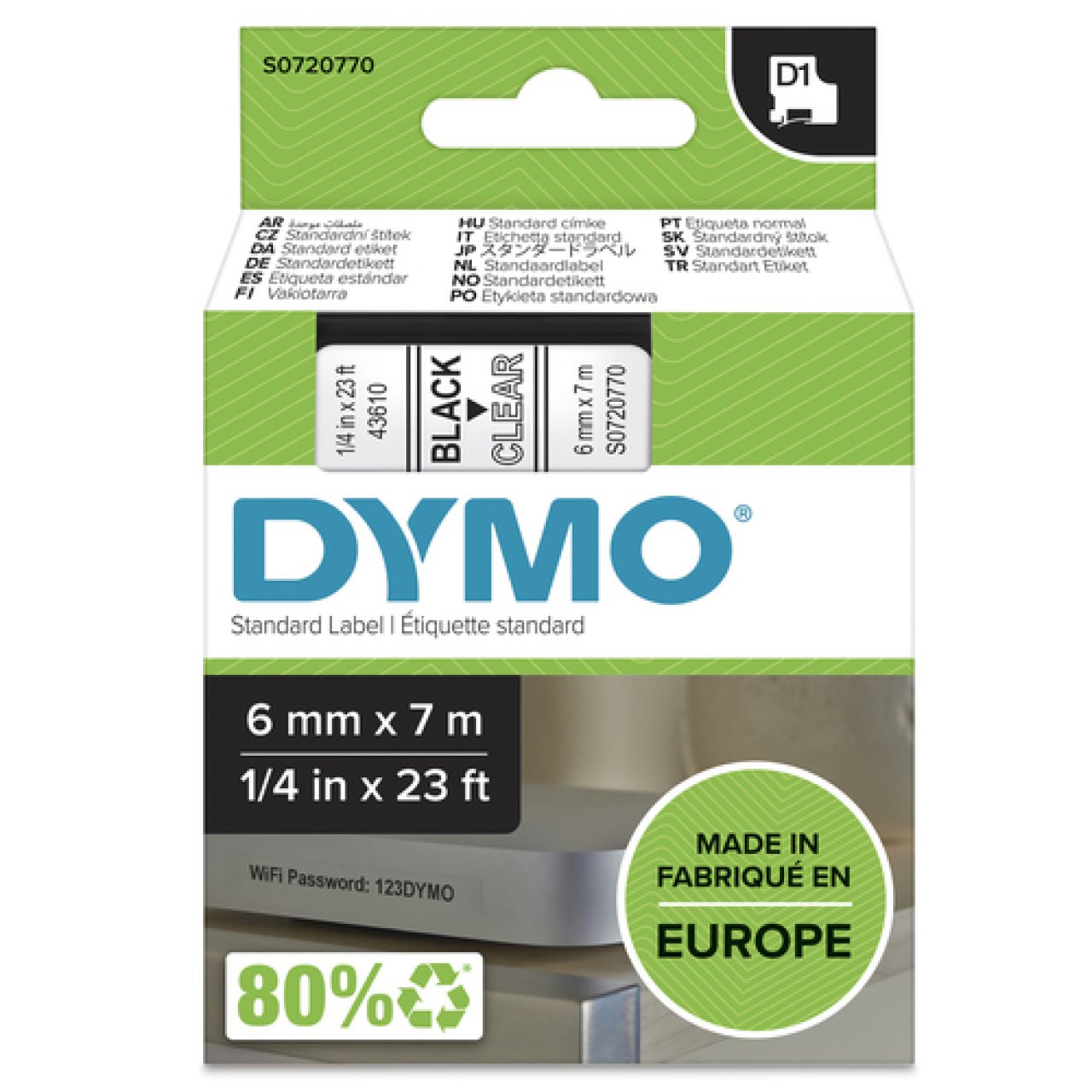 DYMO Band D1 6mm x 7m schwarz/transp schwarz auf transparent