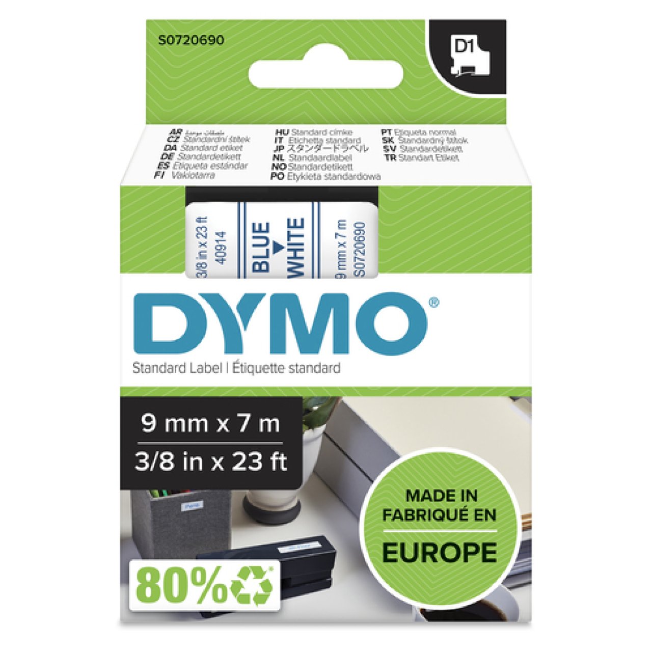 DYMO Band D1 9mm x 7m blau/weiss