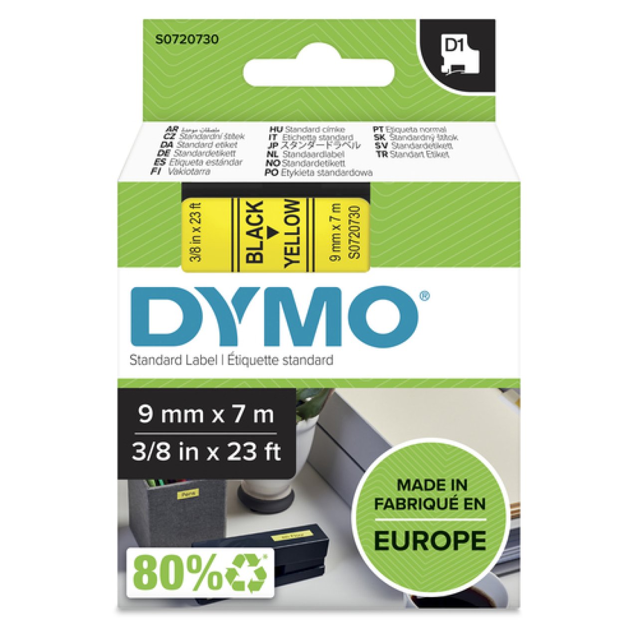 DYMO Band D1 9mm x 7m schwarz/gelb