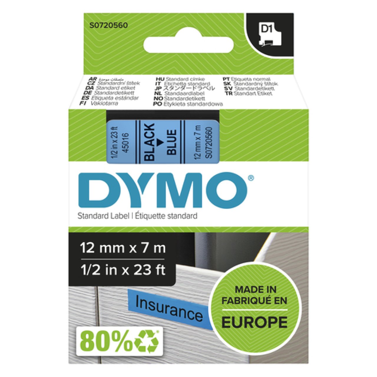 DYMO Band D1 12mm x 7m schwarz/blau