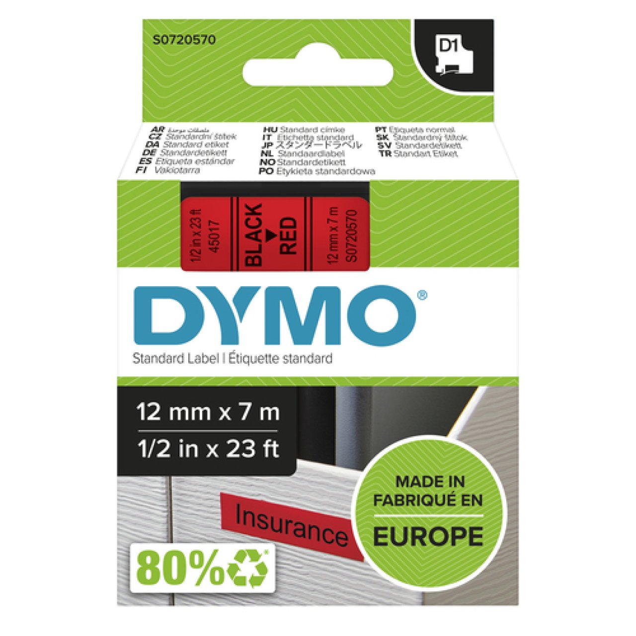 DYMO Band D1 12mm x 7m schwarz/rot