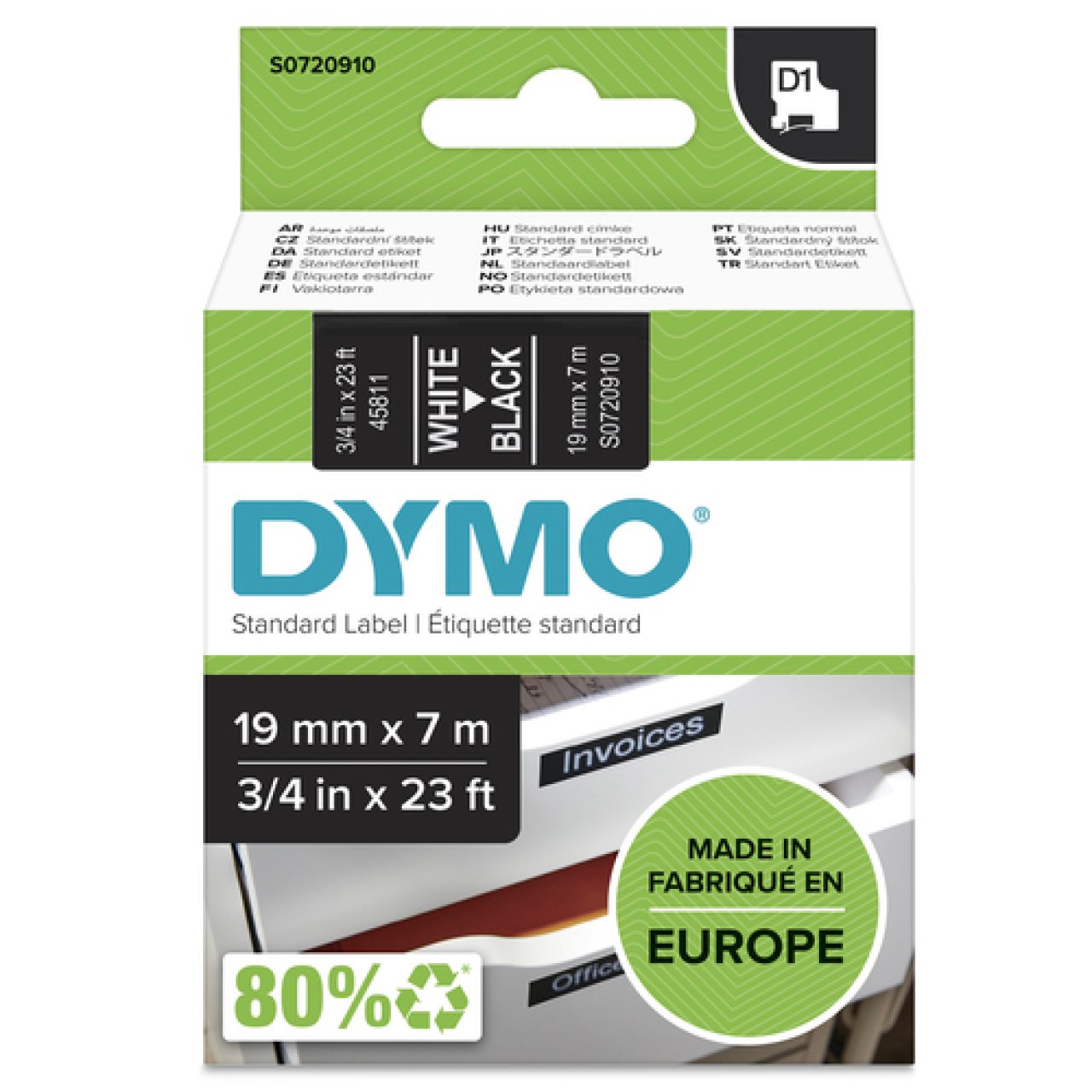 DYMO Band D1 19mm x 7m weiss/schwarz