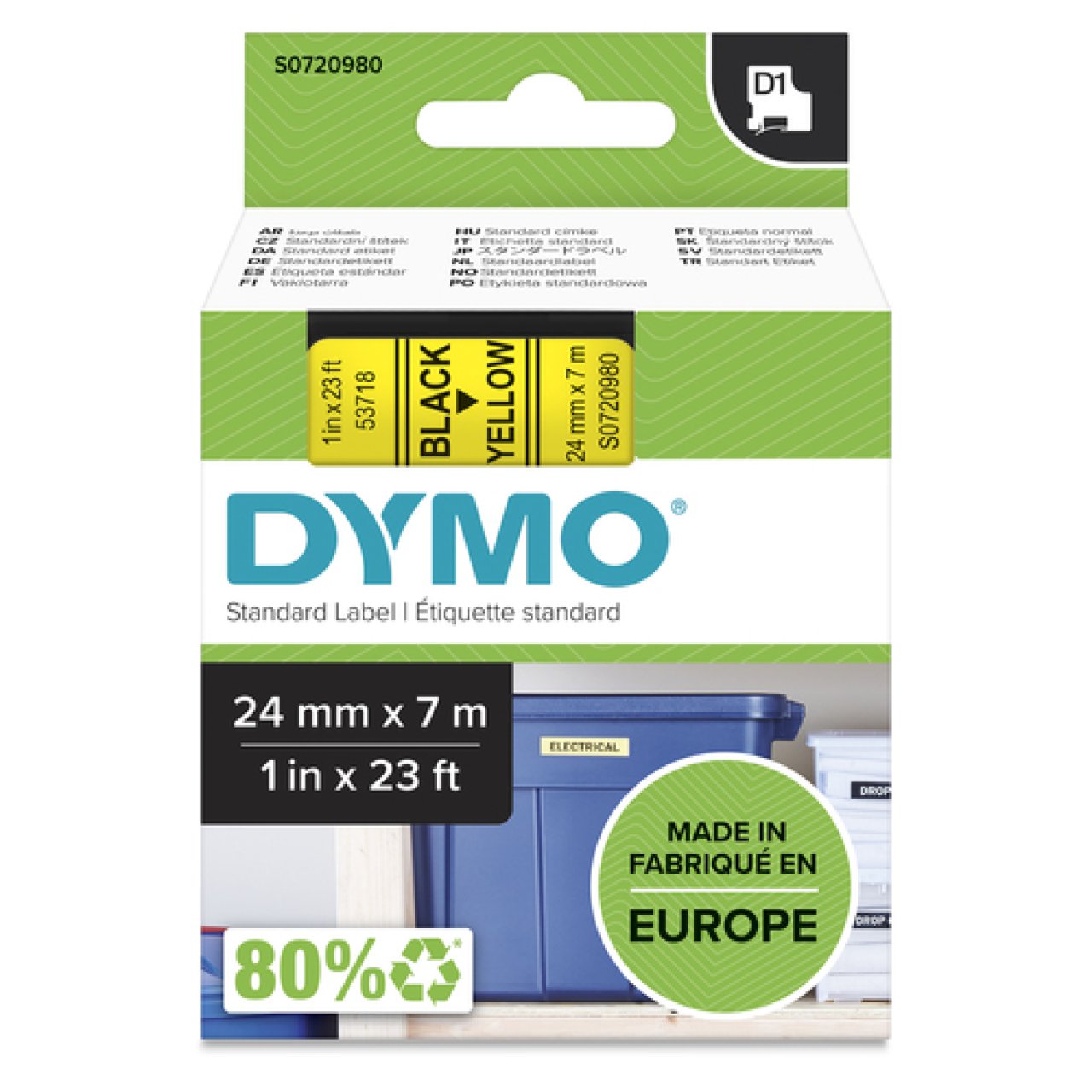 DYMO Band D1 24mm x 7m schwarz/gelb