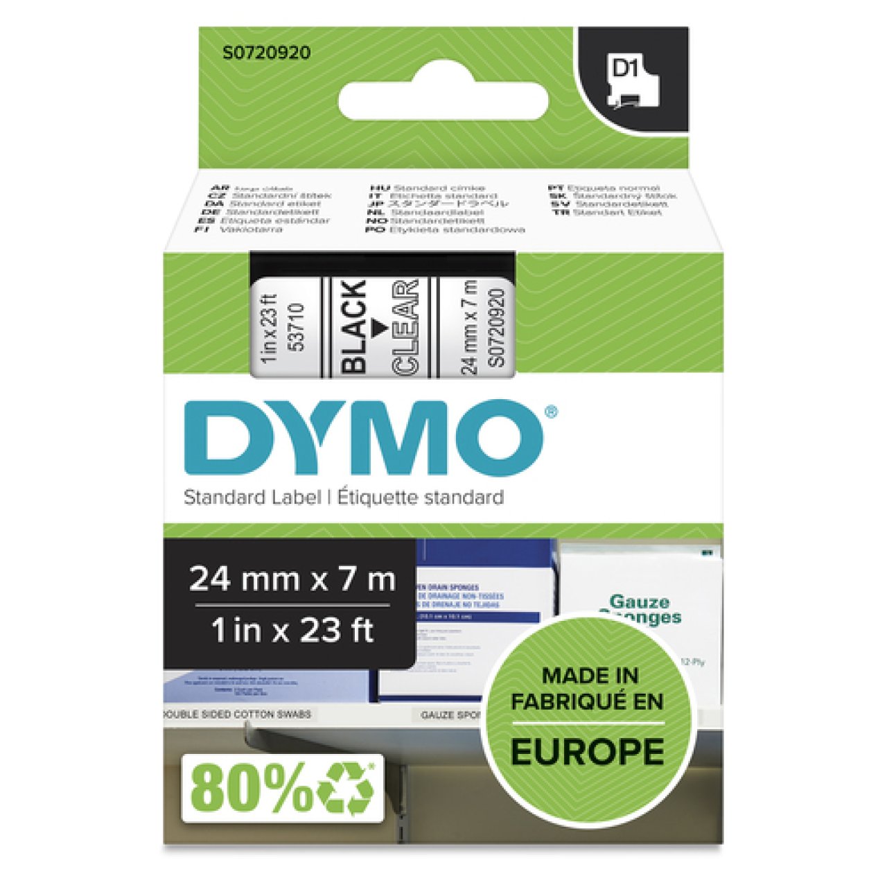 DYMO Band D1 24mm x 7m schwarz/tran. schwarz auf transparent
