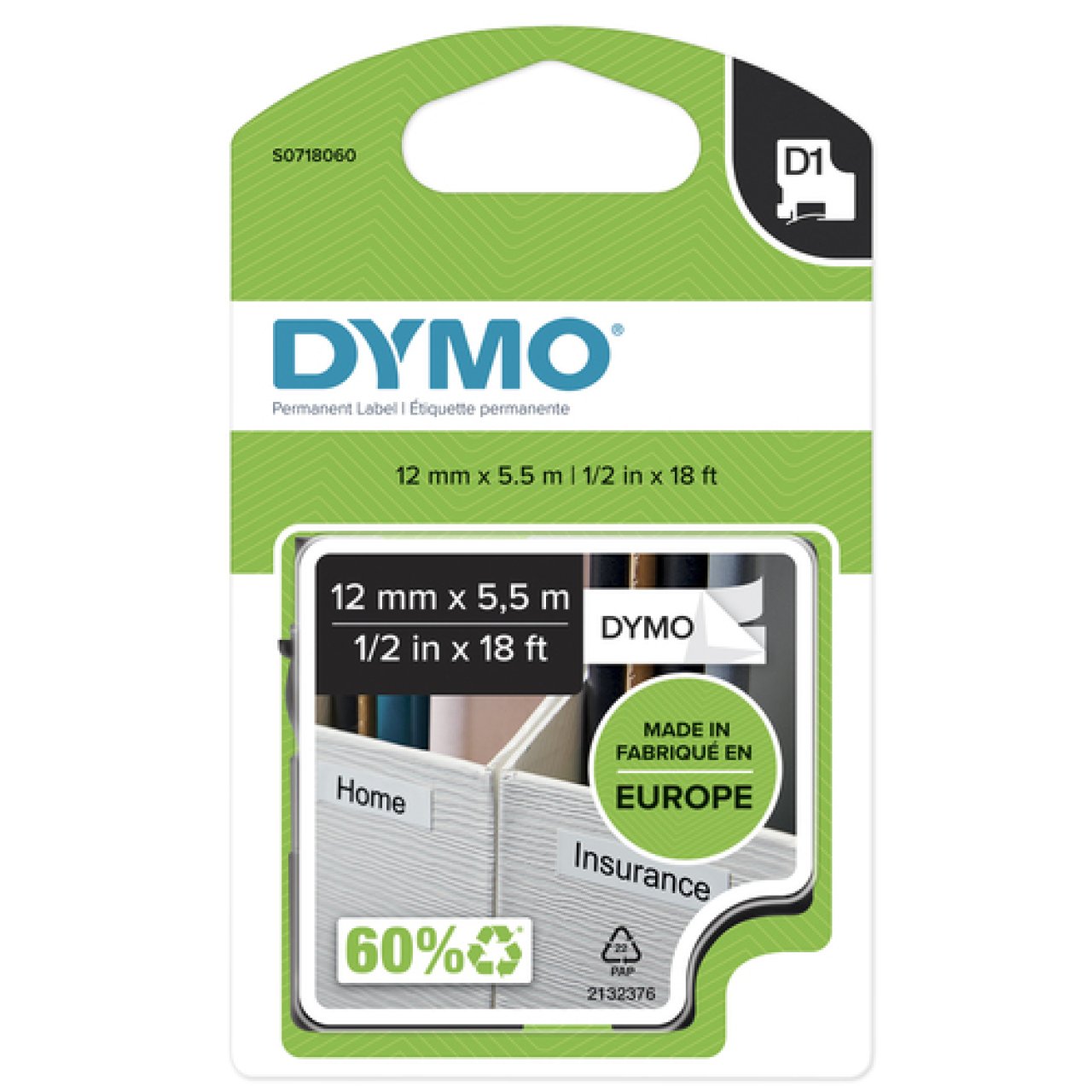 DYMO Polyesterband D1 12mm x 5,5m schwarz auf weiss
