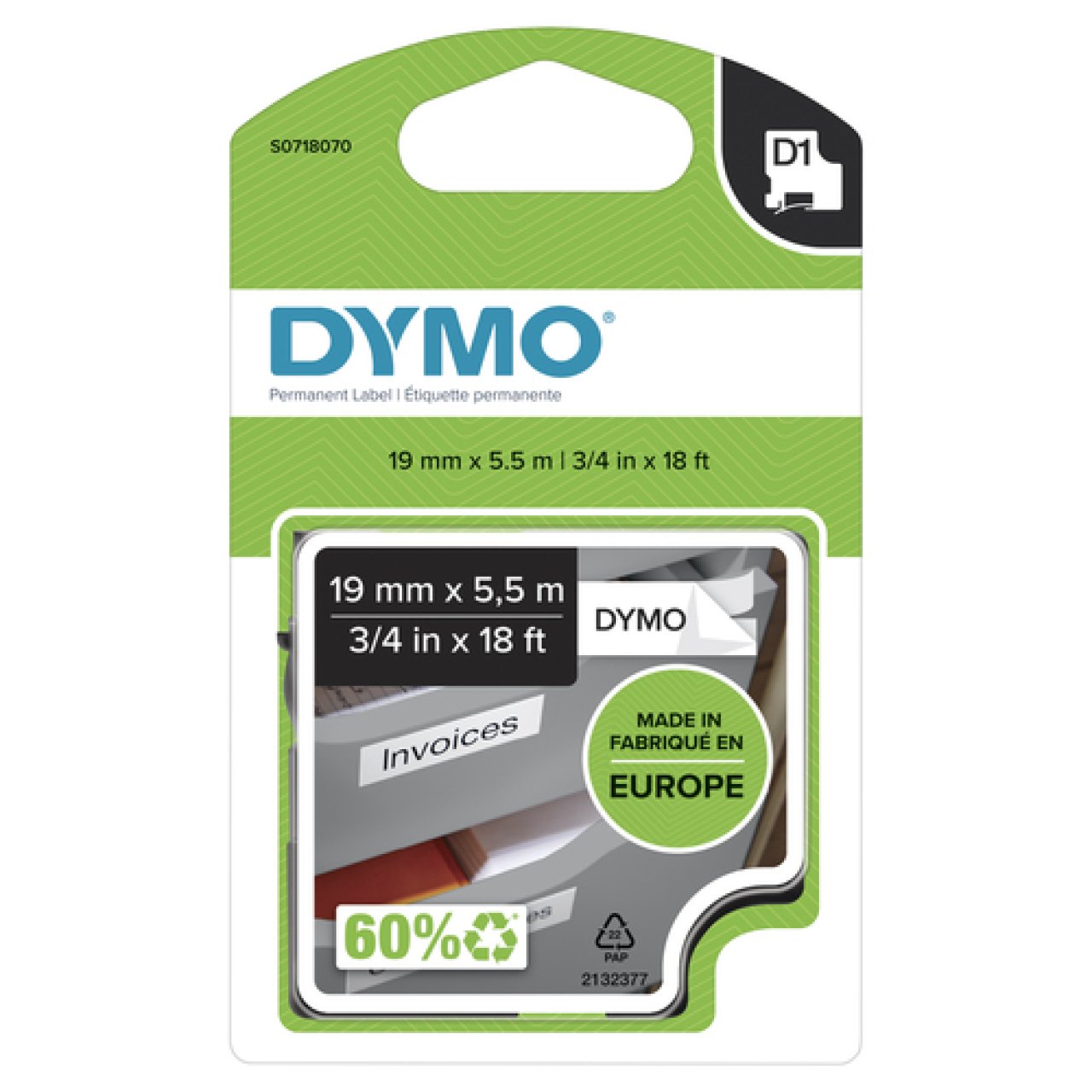 DYMO Polyesterband D1 19mm x 5,5m schwarz auf weiss