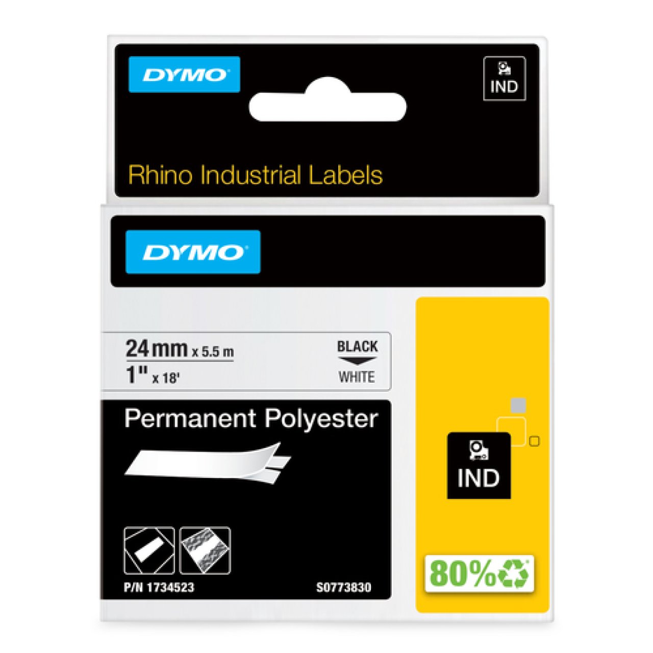 DYMO Rhino Polyesterband 24mm x 5,5m schwarz auf weiss
