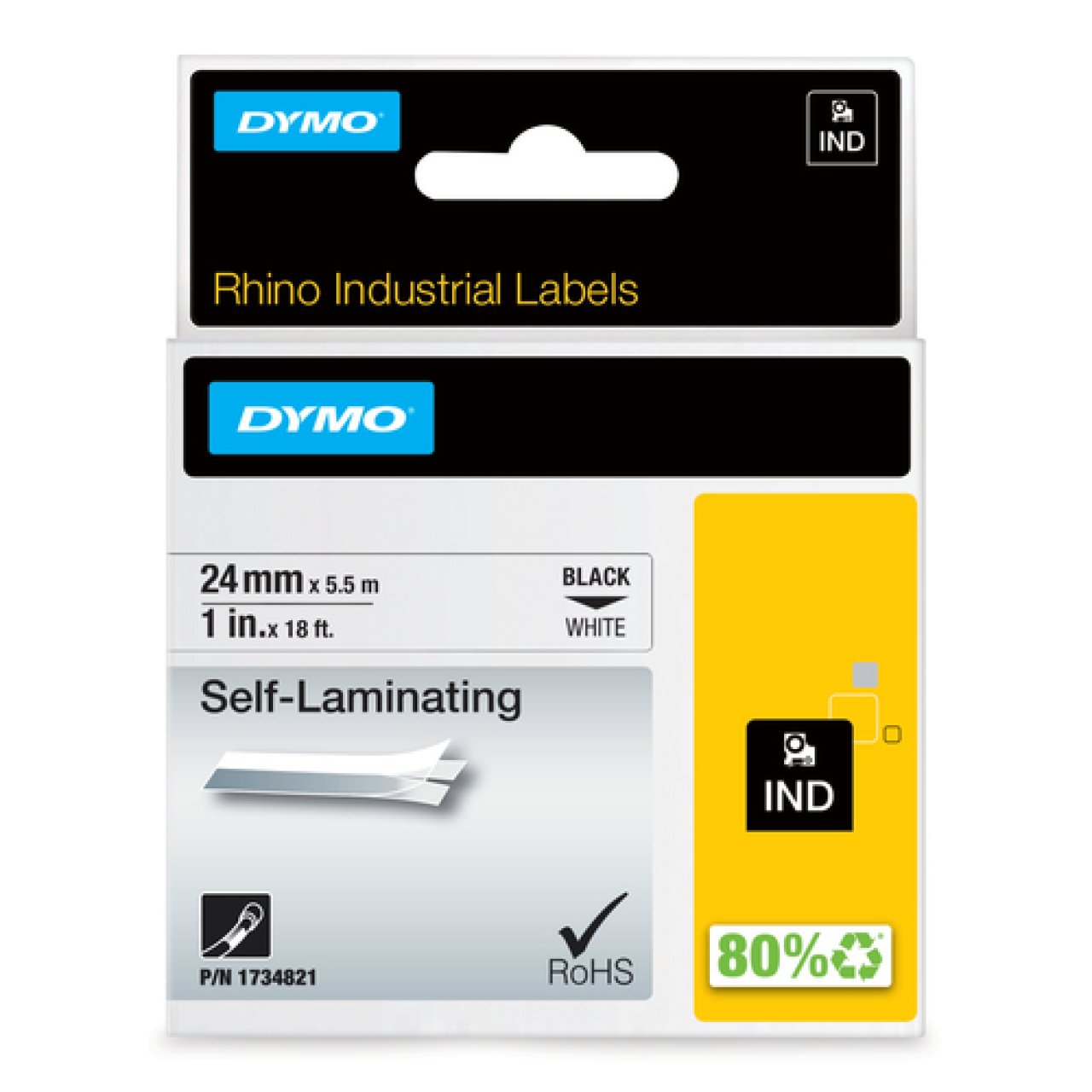 DYMO Rhino Vinylband 24mm x 5,5m schwarz auf weiss,selbstlaminierend