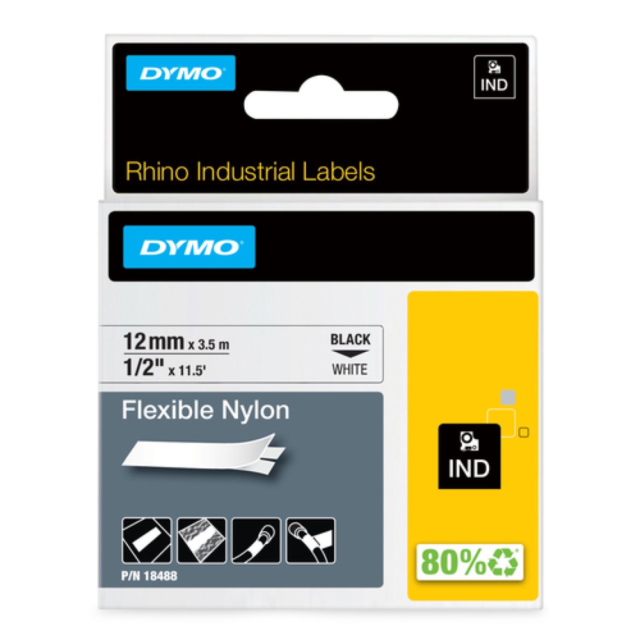 DYMO Rhino Nylonband 12mm x 3,5m schwarz auf weiss