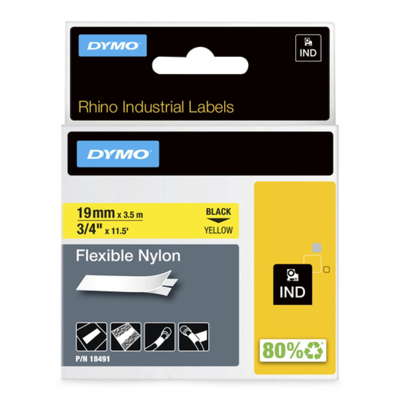 DYMO Rhino Nylonband 19mm x 3,5m schwarz auf gelb