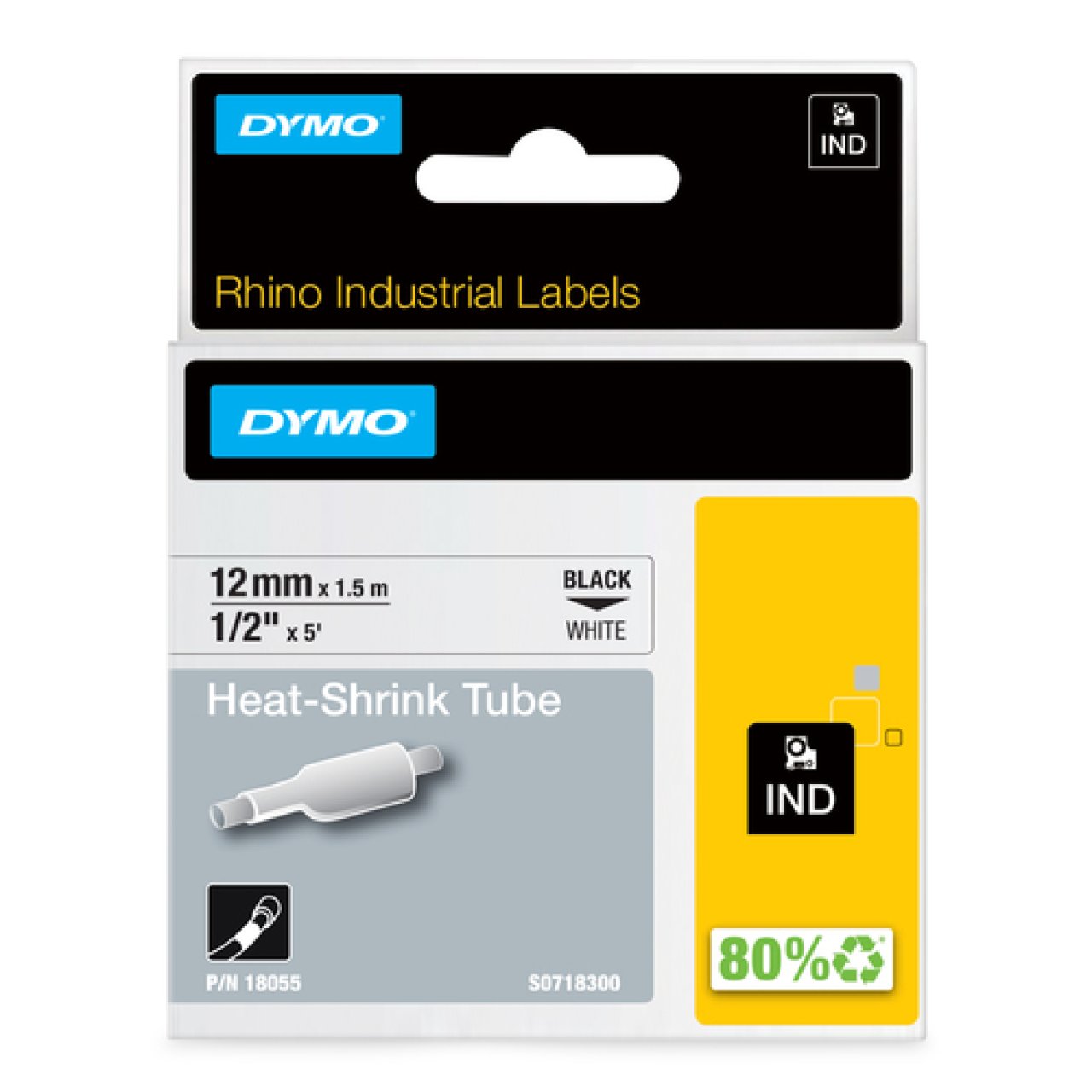 DYMO Rhino Schrumpfschlauch12mmx1,5m schwarz/weiss,Heißschrumpfschlauch