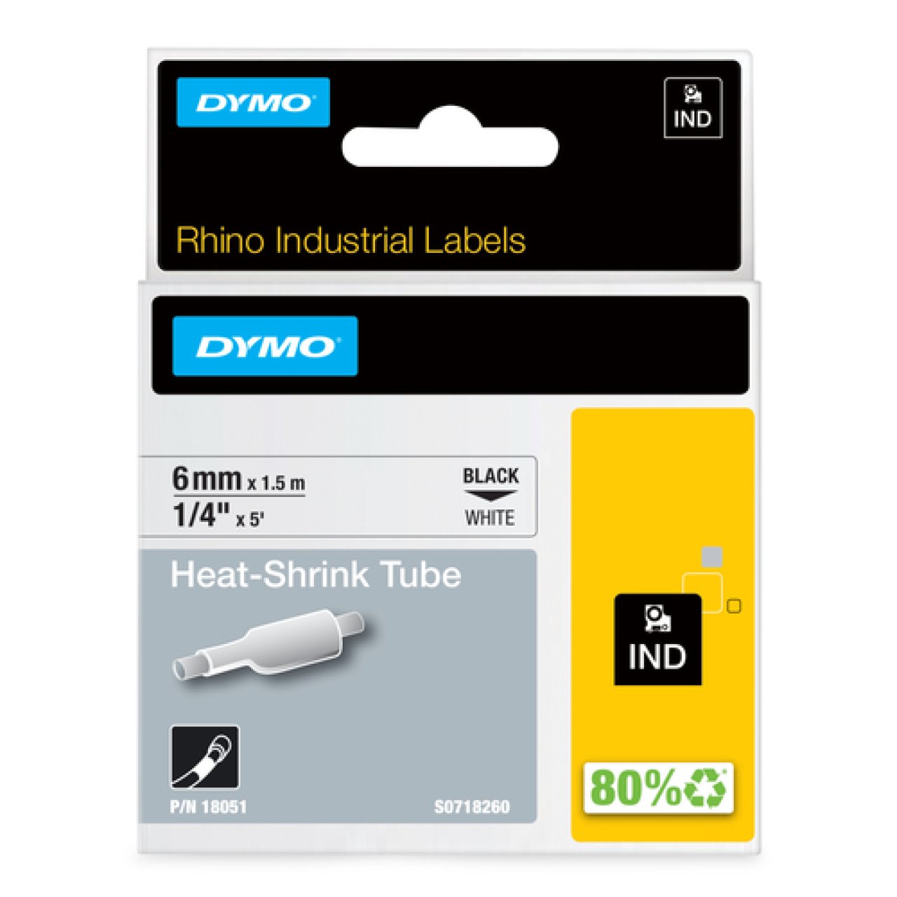 DYMO Rhino Schrumpfschlauch 6mmx1,5m schwarz/weiss,Heißschrumpfschlauch