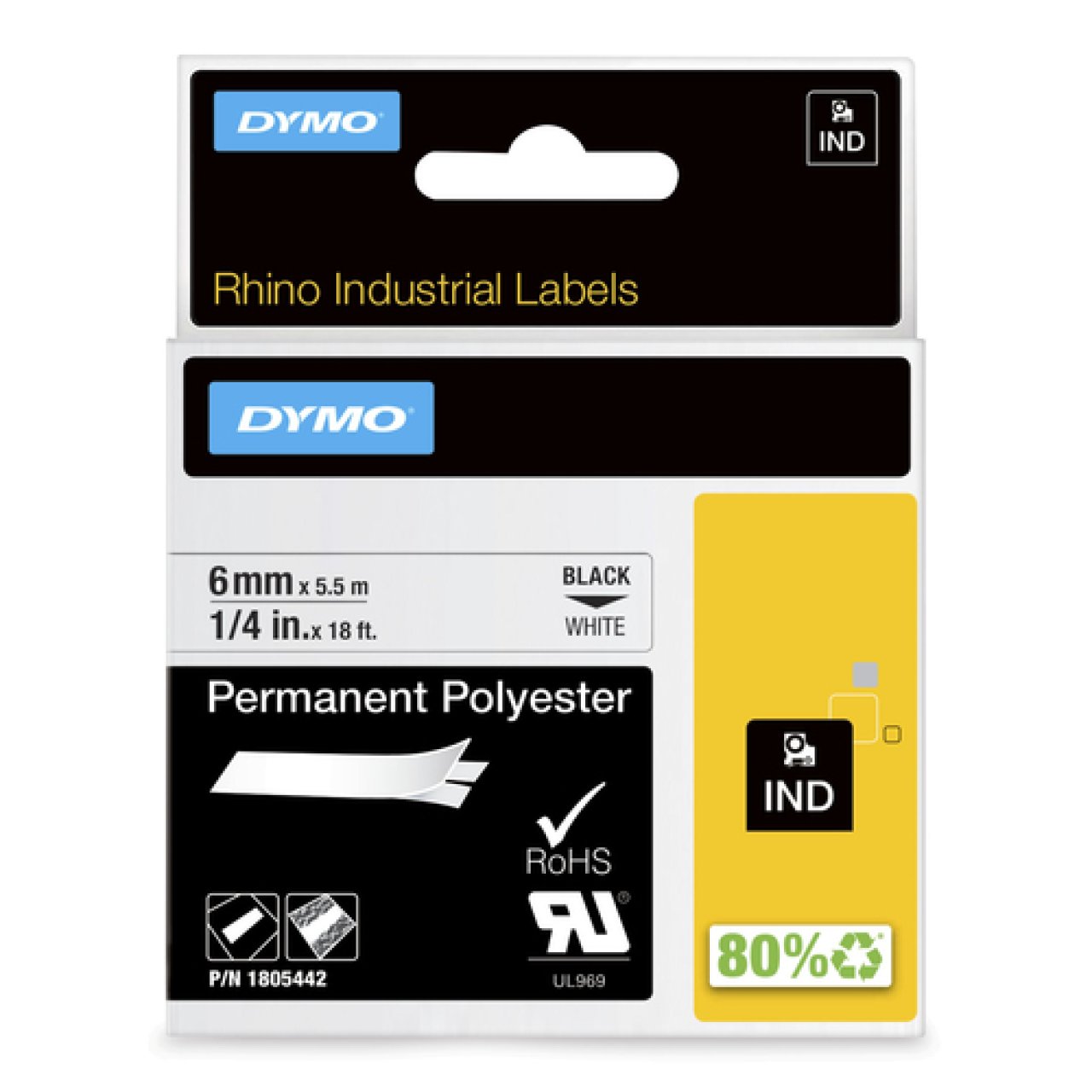 DYMO Rhino Polyesterband 6mm x 5,5m schwarz auf weiss