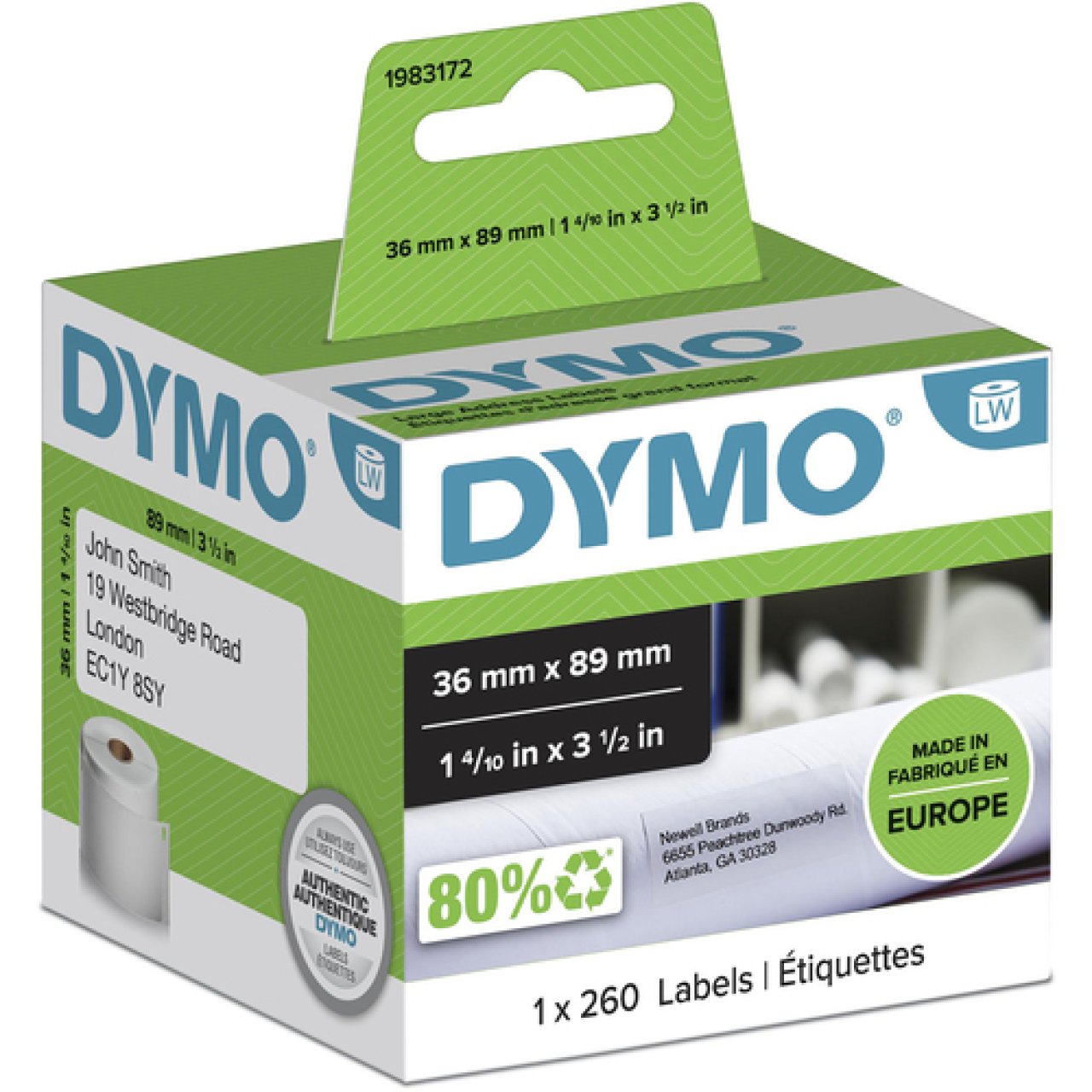DYMO Etiketten Adressetiketten weiß 36x89mm,1 Rolle à 260 Etiketten