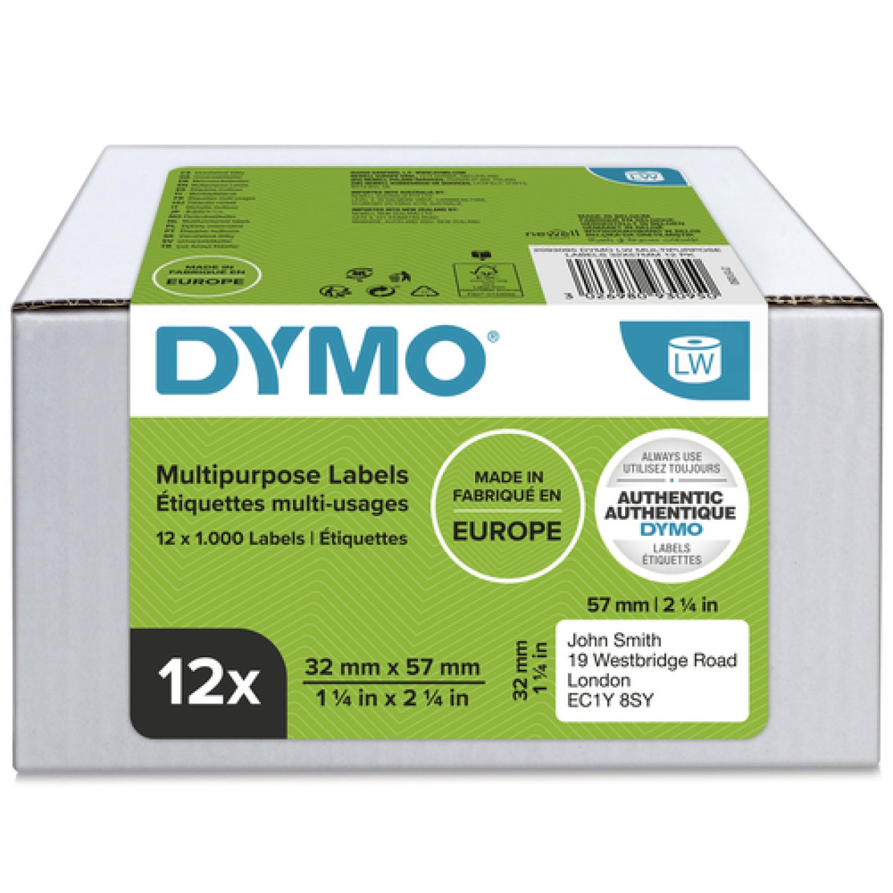 DYMO Etiketten Mehrzweck, ablösbar 12 Rollen á 1000, 57x32mm