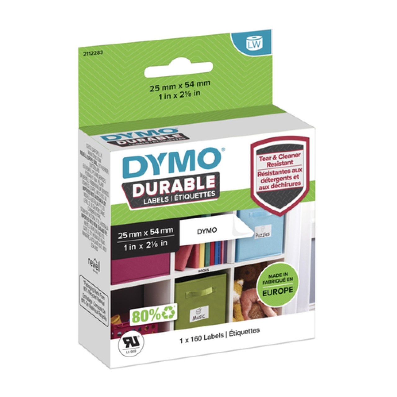DYMO Etiketten Kunststoff weiß 1 Rolle á 160 Etiketten, 25x54mm