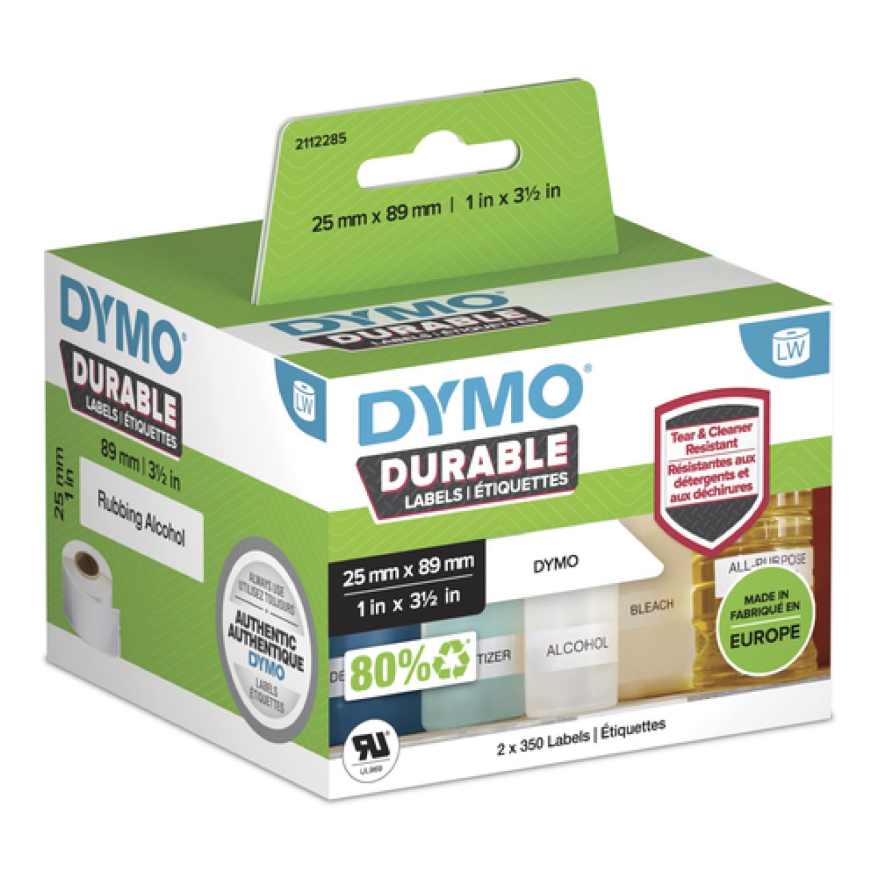 DYMO Etiketten Kunststoff weiß 2 Rollen á 350 Etiketten, 25x89mm