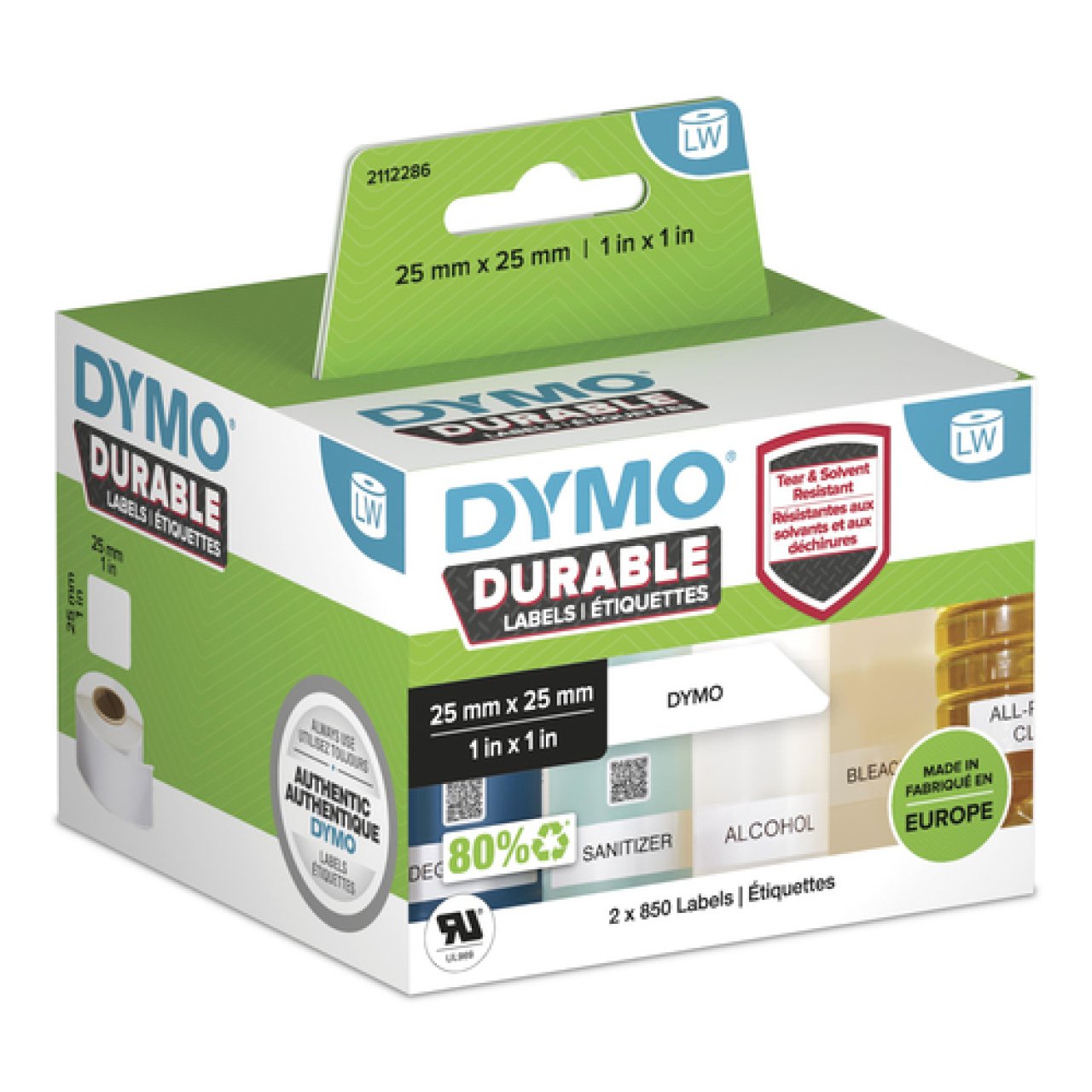 DYMO Etiketten Kunststoff weiß 2 Rollen á 850 Etiketten, 25x25mm