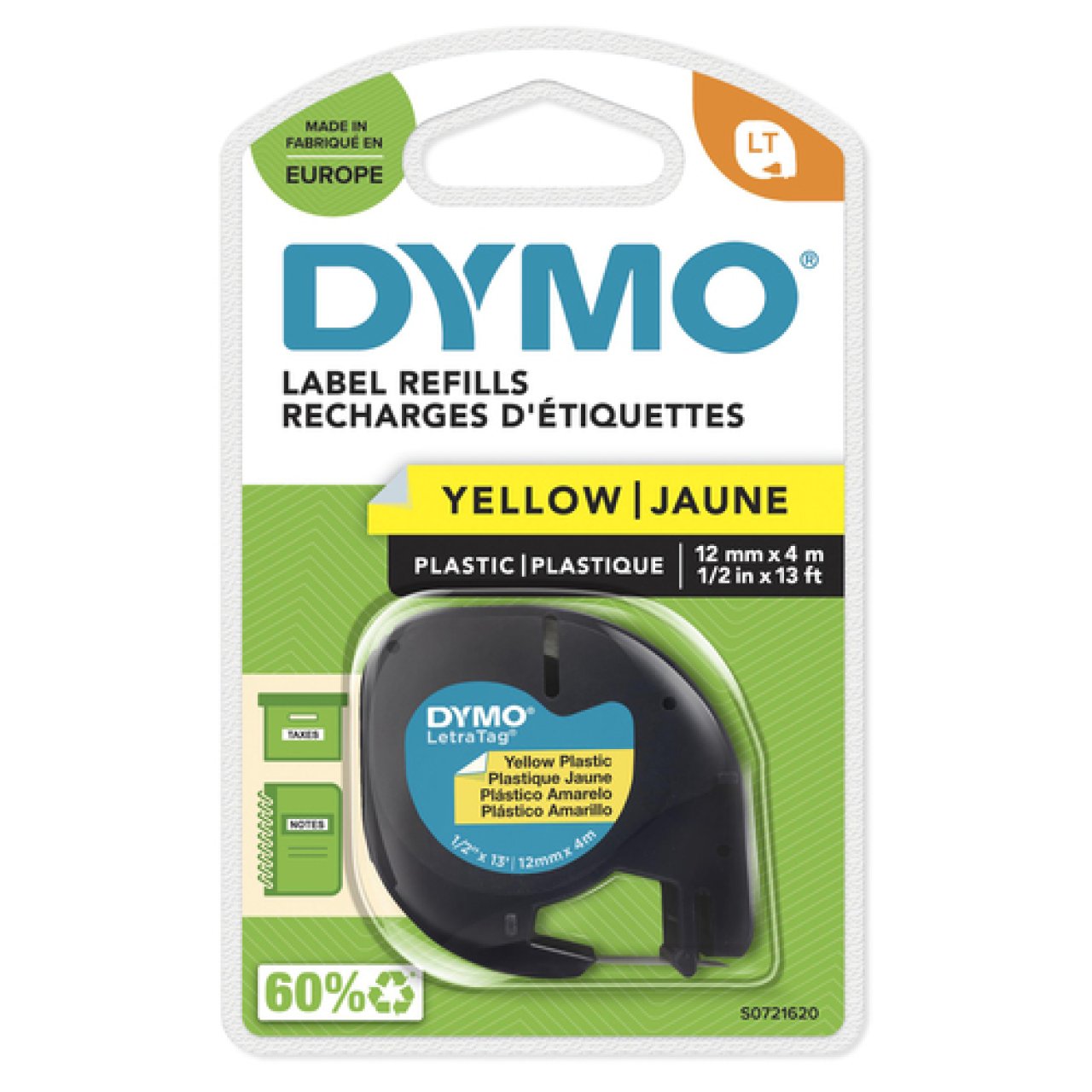 DYMO LetraTag Band 12mm x 4m sw/gelb schwarz auf gelb,Plastik