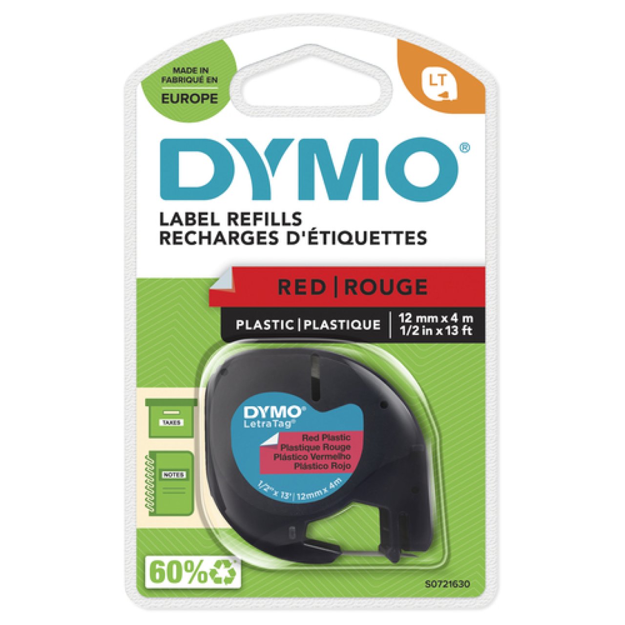DYMO LetraTag Band 12mm x 4m sw/rot schwarz auf rot,Plastik