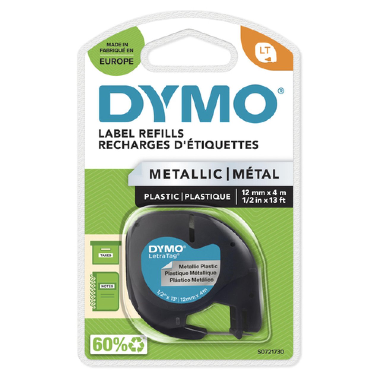 DYMO LetraTag Band 12mm x 4m sw/silb schwarz auf silbermetallic,Plastik
