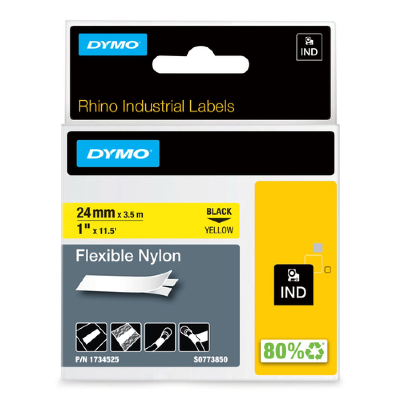 DYMO Rhino Nylonband 24mm x 3,5m schwarz auf gelb