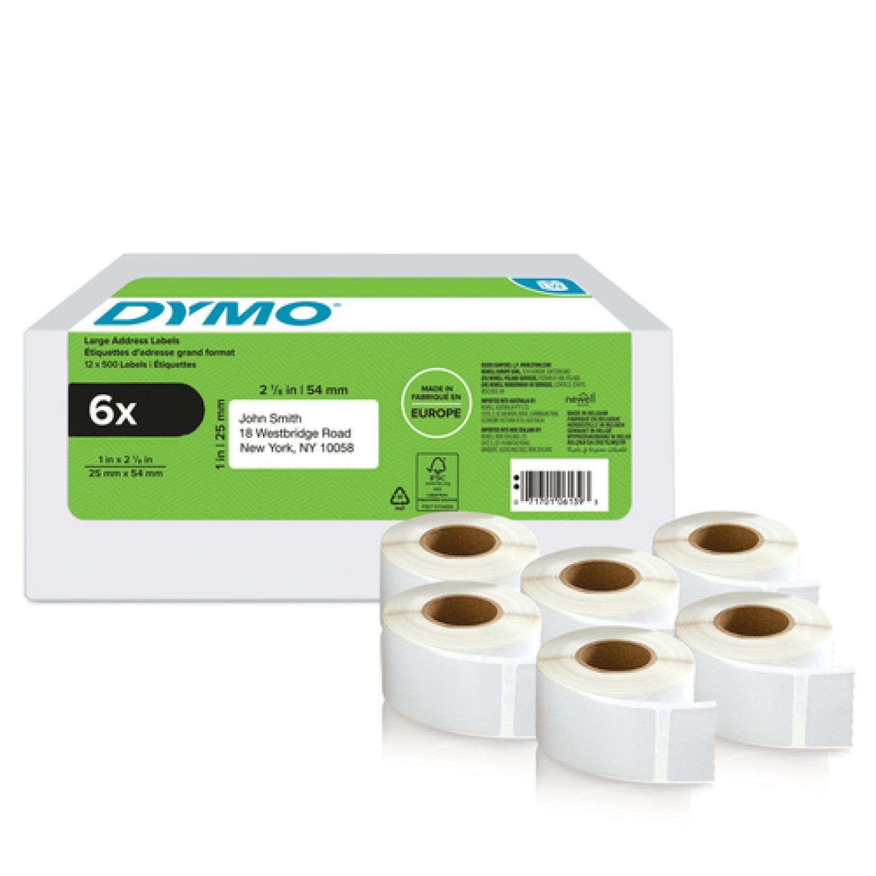 DYMO Etiketten f. Rücksendeadressen 6 Rollen à 500,25x54mm,f.LabelWriter
