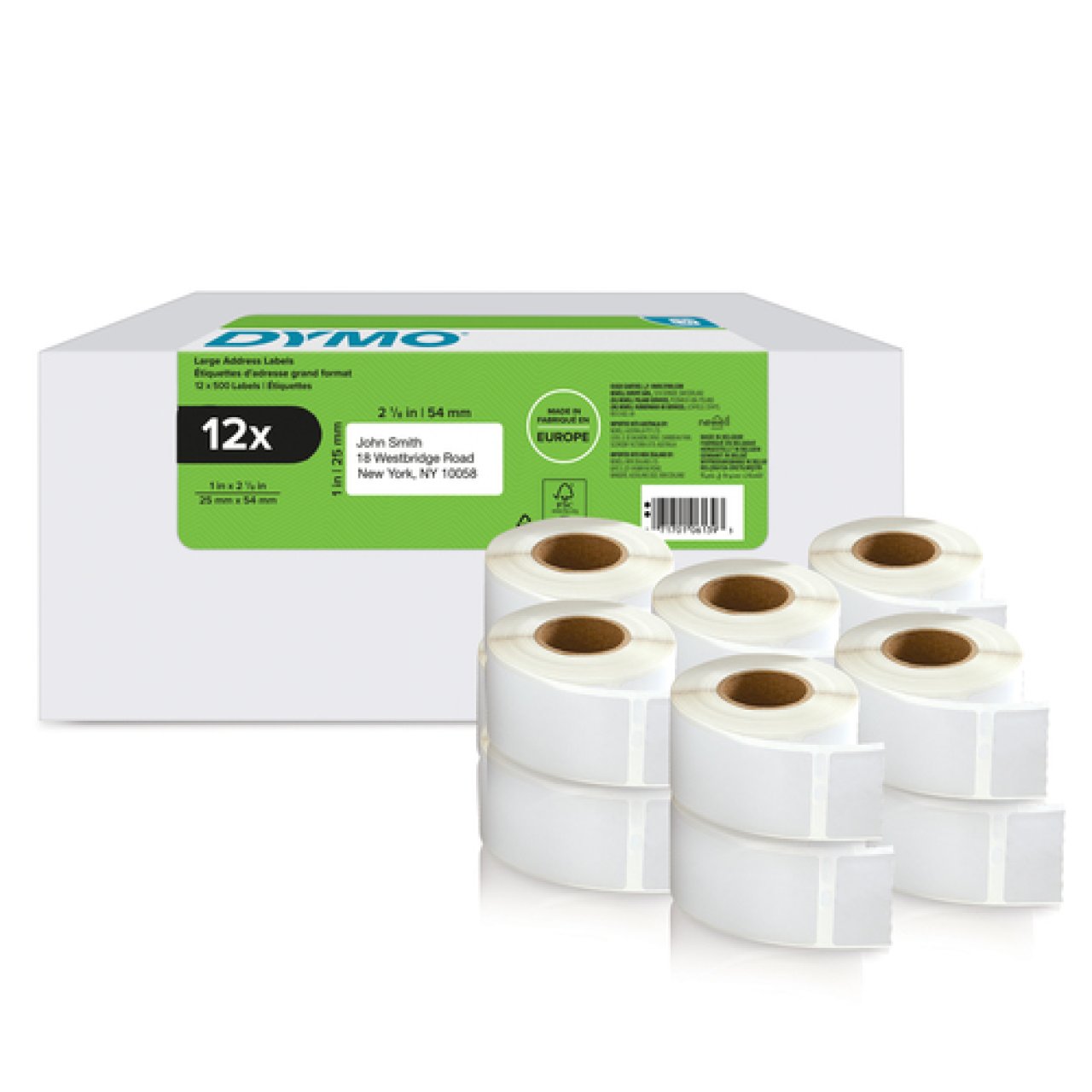 DYMO Etiketten f. Rücksendeadressen 12Rollen à 500,25x54mm,f.LabelWriter