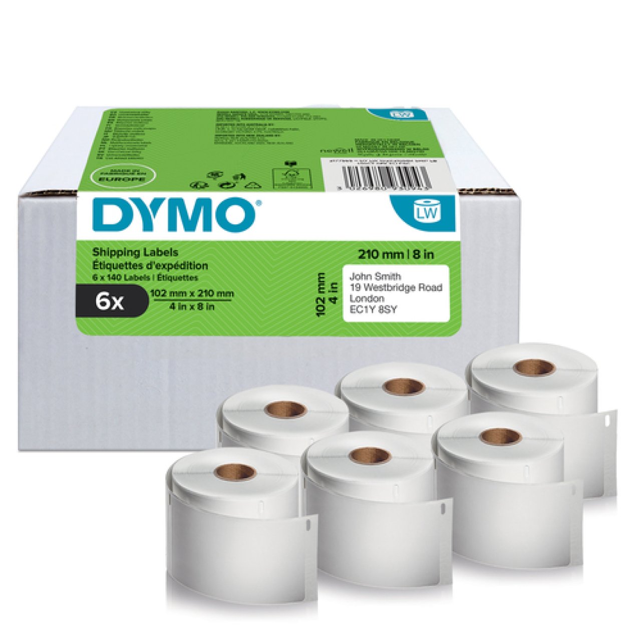 DYMO Etiketten Versand DHL-Label 102mm x 210mm,6 Rollen à 140,weiß