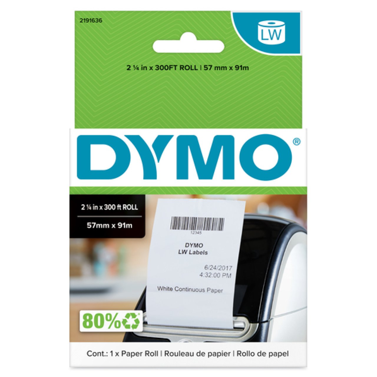 DYMO Thermokassenrolle 57x91mm weiß 1Rolle,f.LabelWriter 5 Serie