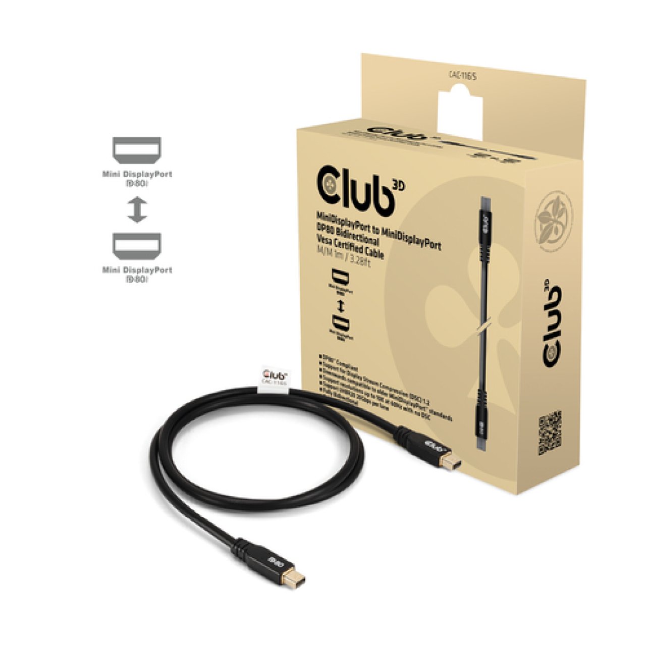 CLUB-3D Kabel mDP->mDP DP80 1m schw. Bidirectional,VESA certified,3.28ft