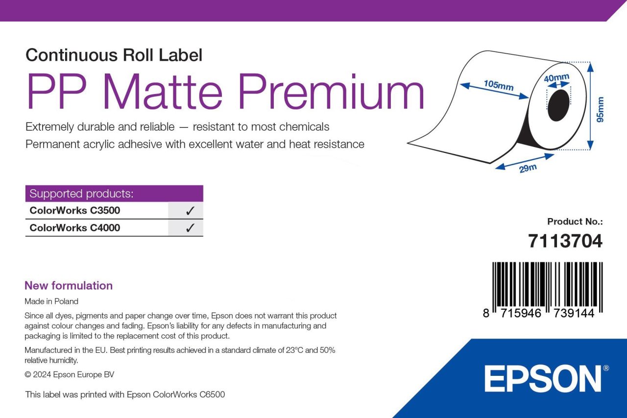 EPSON PP Matte Label 102mmx29m Beleg-/Couponrolle (endlos)