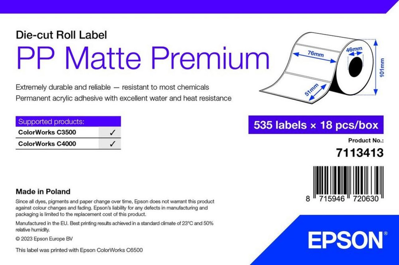 EPSON PP Matte Label 76x51mm 535 Etiketten, Die-Cut